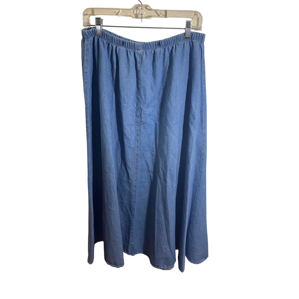 Vintage Studio Blue Denim Maxi Skirt XL Elastic Waist Cotton Made in USA 6083